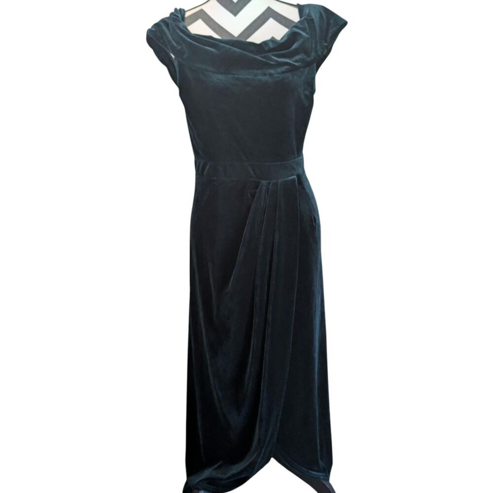 Lulus 3X Emerald Green Velvet Cowl Neck Off-Shoulder Draped Maxi Gown